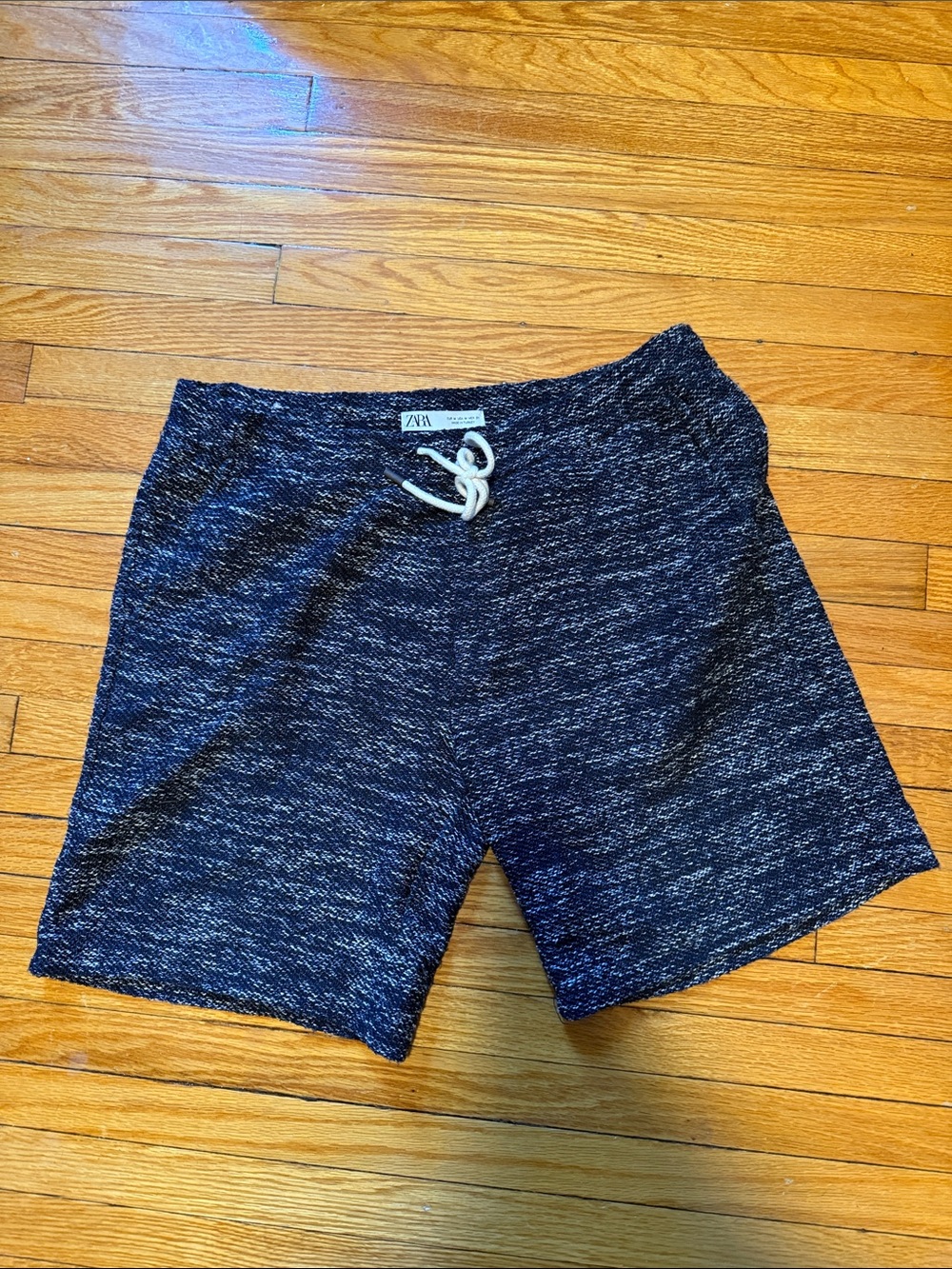 Zara Navy and White Marled Knit Drawstring Shorts